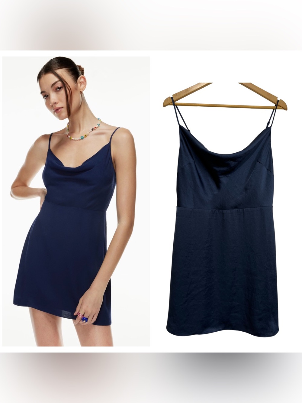 NEW Aritzia Sunday Best Spencer Slip Mini Dress Cowl Neck Navy Size Large